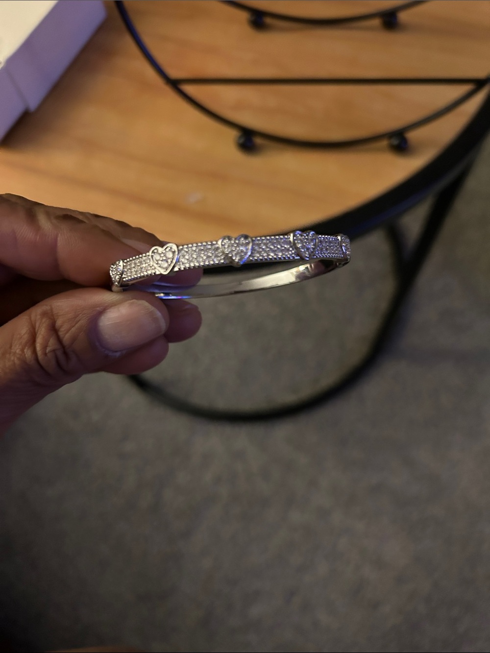 Silver Heart Pavé Bangle Bracelet - Women's Accessory